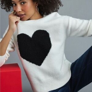 Francescas Women's White Sweater with Black Heart